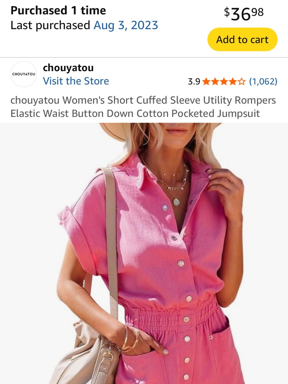 Hot Pink Button-Front Romper - Picture 2 of 7